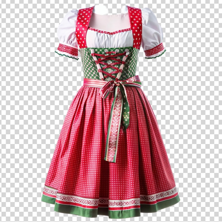 PSD una mujer con un vestido verde y rojo posando para una foto en un fondo transparente