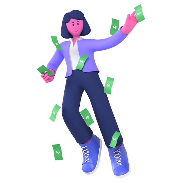 PSD las mujeres atrapan dinero en el negocio pose 3d