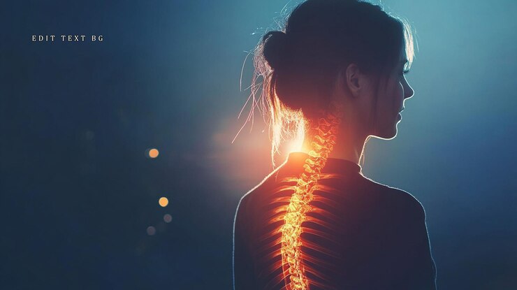 PSD las mujeres brillantes de la columna vertebral perfil vista de fondo oscuro
