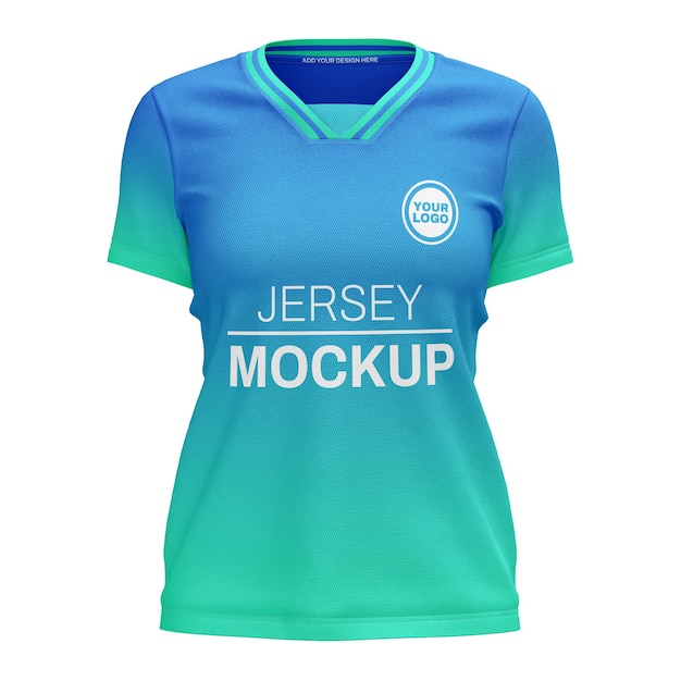 Mujeres de cuello plano en V con cuello de capa de manga corta camiseta maqueta de camiseta vista delantera