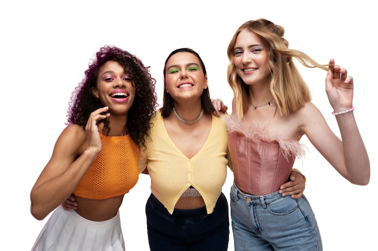 PSD mujeres geniales de tiro medio posando juntas