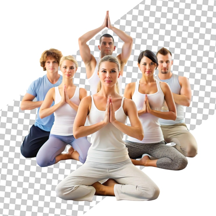 PSD mujeres haciendo yoga contra un fondo transparente