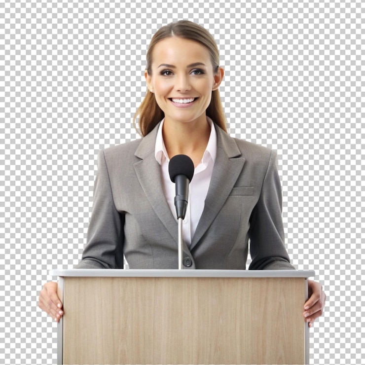 PSD mujeres de negocios con micrófono png aisladas sobre un fondo transparente