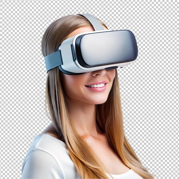 PSD mujeres que usan gafas de realidad virtual sobre un fondo transparente