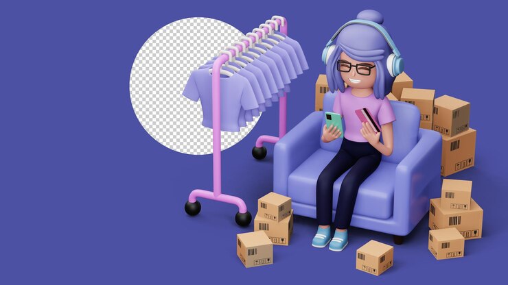 PSD las mujeres son felices ganando dinero con pequeñas empresas compras en línea representación 3d