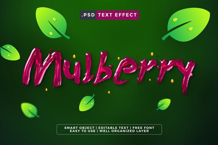 PSD mulberry text effect with leaves