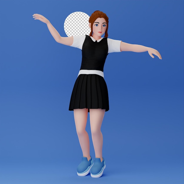 Mulher 3d personagem fofa faz dança funky com felicidade