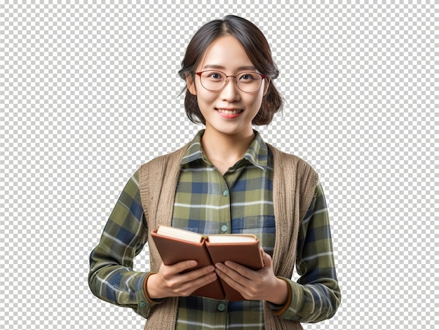 PSD mulher asiática bibliotecária psd fundo branco transparente isolado