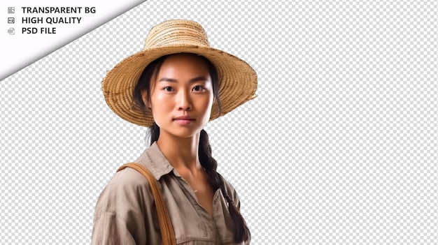 PSD mulher asiática fazendeira em fundo branco branco isolado