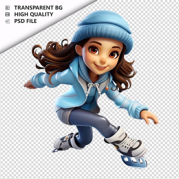 PSD mulher asiática patinação 3d estilo de desenho animado fundo branco iso