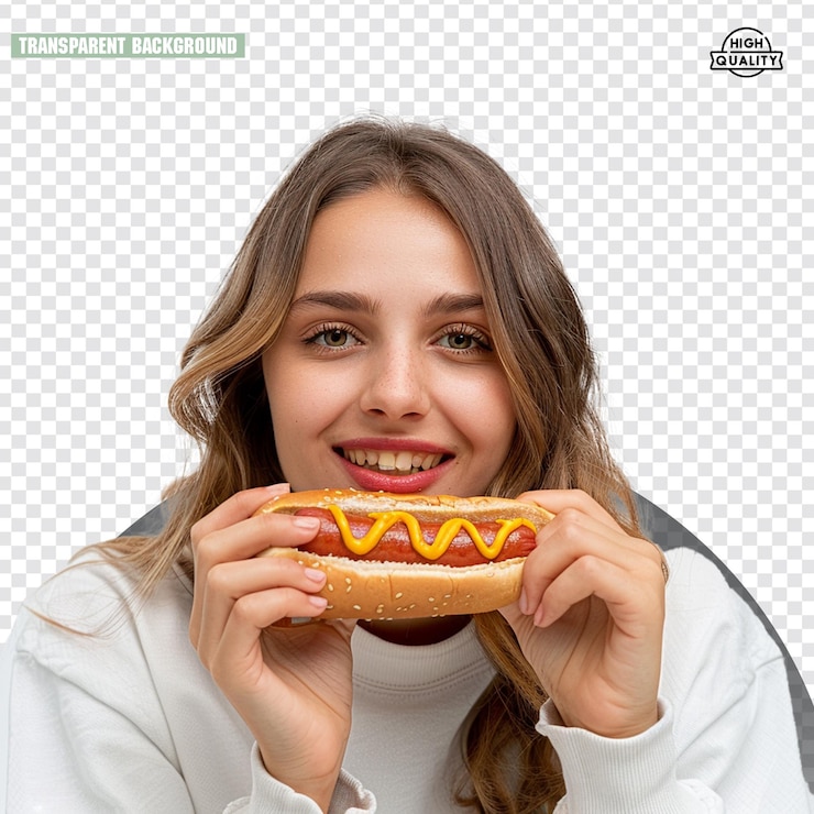 PSD mulher atraente comendo um delicioso sanduíche em um café png