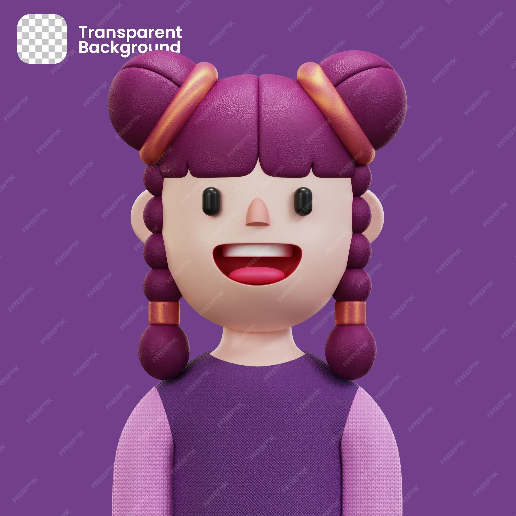 Mulher avatar 3d com personagem de camisa roxa e amarela png transparente