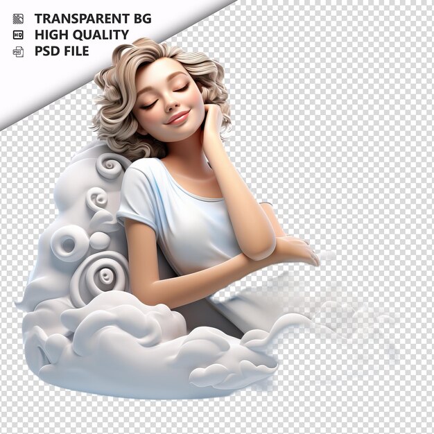 PSD mulher branca sonhando 3d cartoon estilo fundo branco é