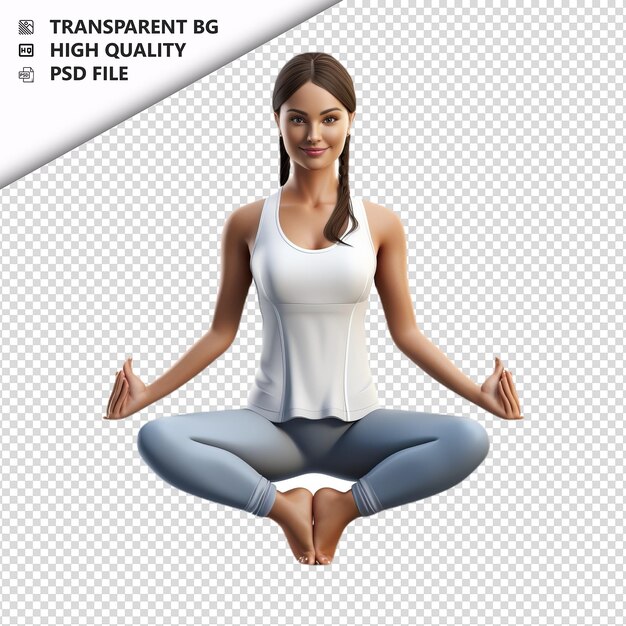 PSD mulher branca yoga 3d estilo de desenho animado fundo branco isolado