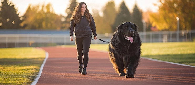 PSD mulher caminhando cão na pista
