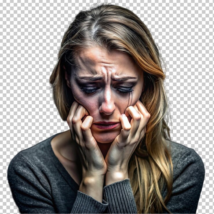 PSD mulher chorando isolada em fundo transparente