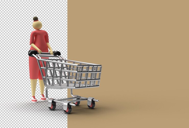 PSD mulher com arquivo psd transparente do ícone do carrinho de compras.