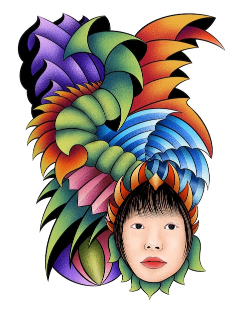 Mulher com coroa colorida