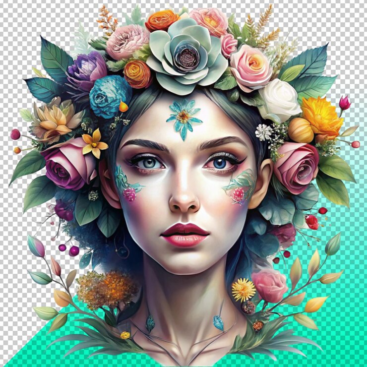 PSD mulher com coroa de flores para mulheres internacionais