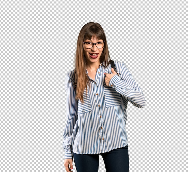 Mulher, com, óculos, com, surpresa, expressão facial