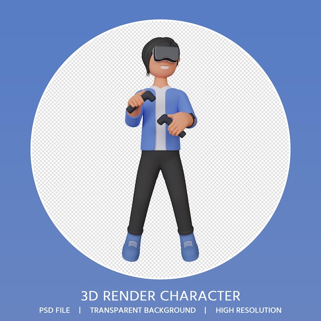 Mulher com renderização 3D jogando realidade virtual