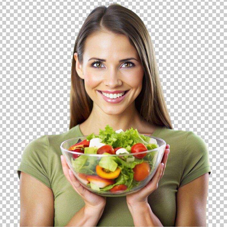 PSD mulher com uma tigela de salada estilo de vida saudável
