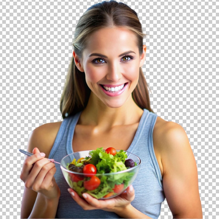 PSD mulher com uma tigela de salada estilo de vida saudável