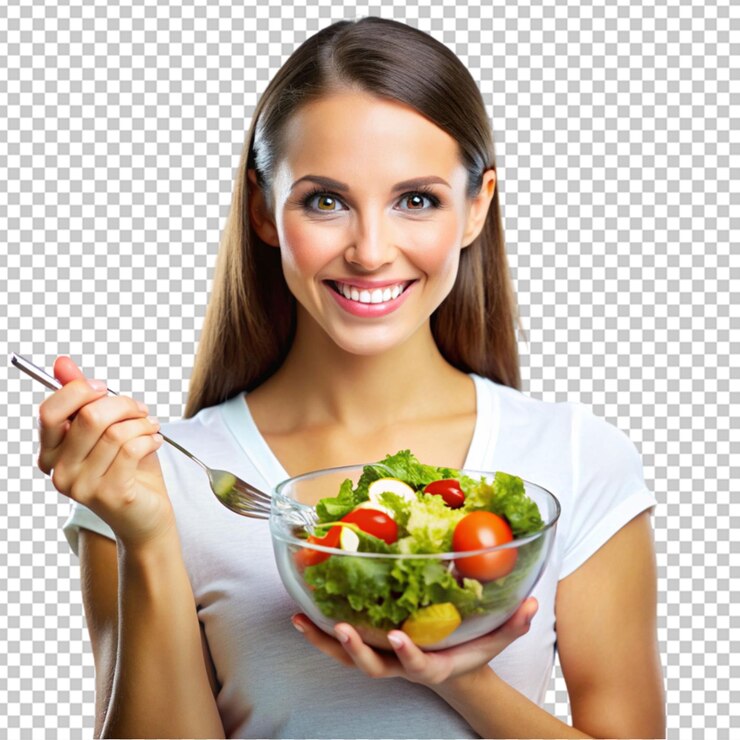 PSD mulher com uma tigela de salada estilo de vida saudável