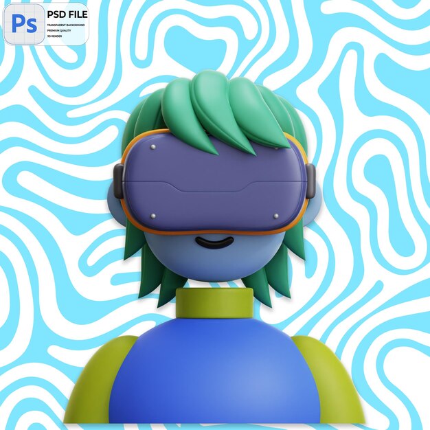 PSD mulher de cabelo curto 3d com óculos vr render icon isolado png ilustração psd template