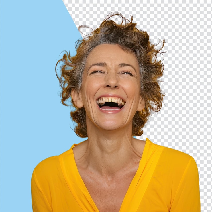 PSD mulher de meia-idade rindo alegremente