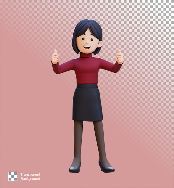 Mulher de negócios 3D está dando o polegar para cima