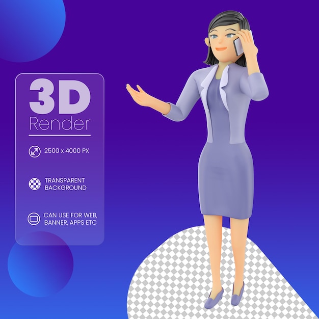 Mulher de negócios falando no telefone personagem 3d