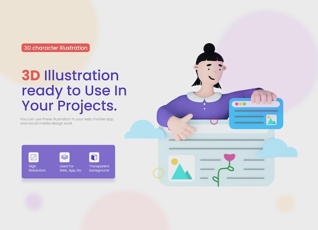 mulher de personagem de ilustração 3D fazendo apresentação