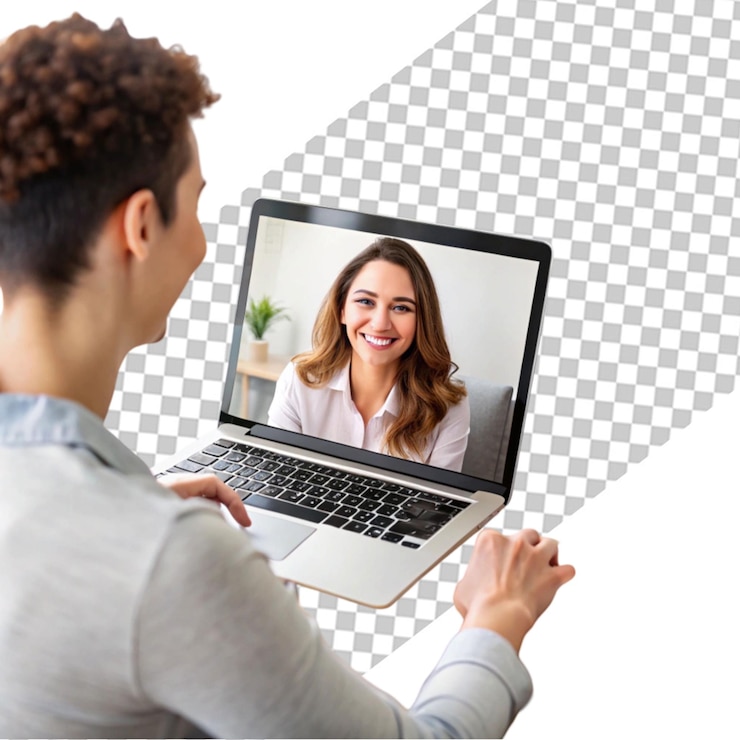 PSD mulher de perto em videoconferência