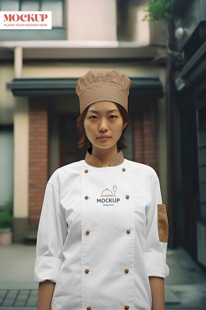 PSD mulher de porte médio vestindo uniforme de chef japonês