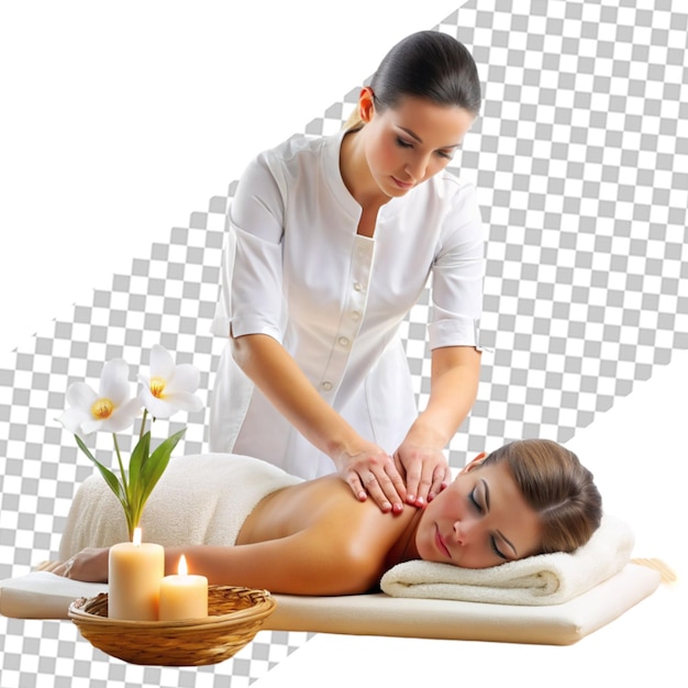 Mulher de vista lateral sendo massageada no spa