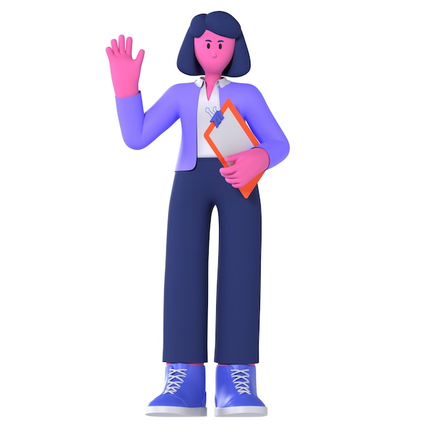 Mulher Diz Olá Negócio Pose 3D