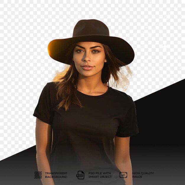 Mulher do psd vestindo camiseta preta em branco isolada