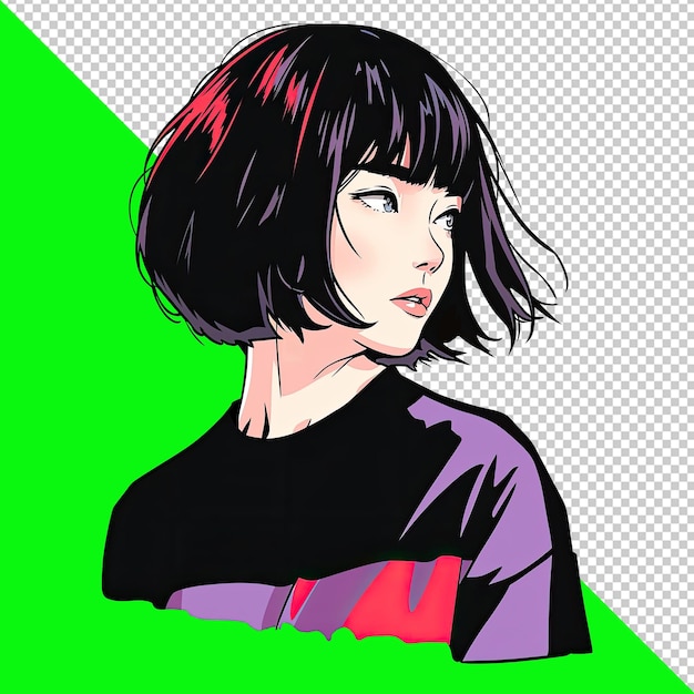 PSD mulher em design de estilo pop art anime para a sua camisola