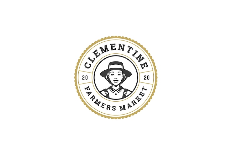 PSD mulher fazendeira retrato círculo selo selo modelo de design de logotipo vintage