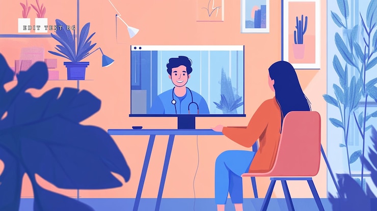 PSD mulher fazendo consulta de vídeo on-line com médico no computador