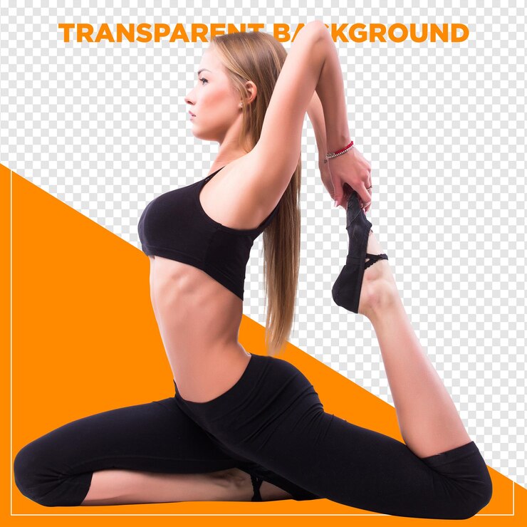PSD mulher fazendo pilates e exercícios de ioga com fundo transparente