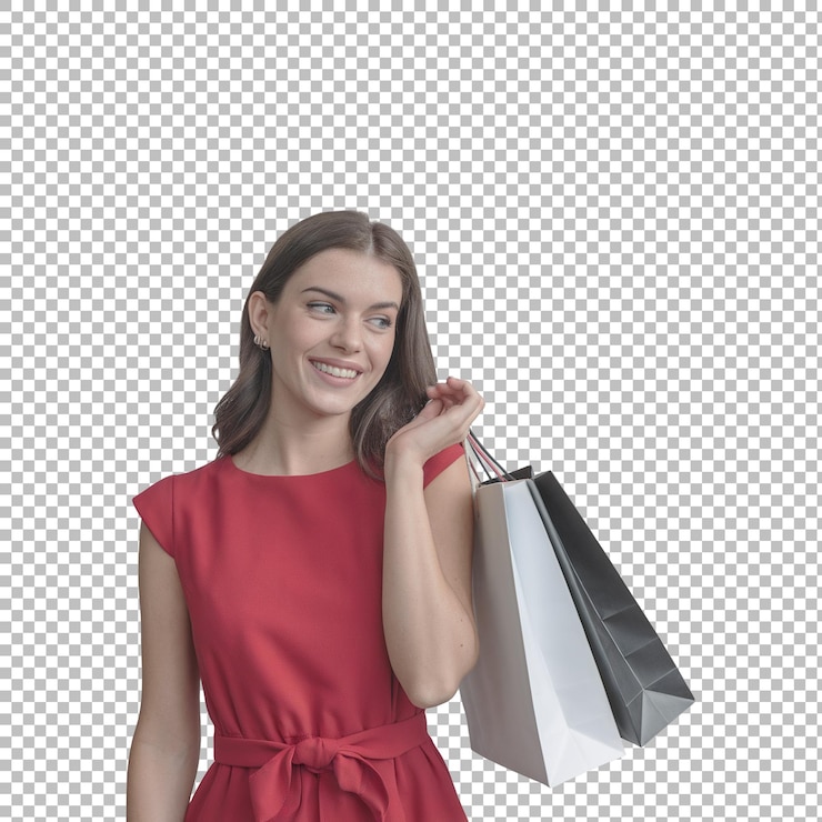 PSD mulher feliz a gostar de fazer compras.