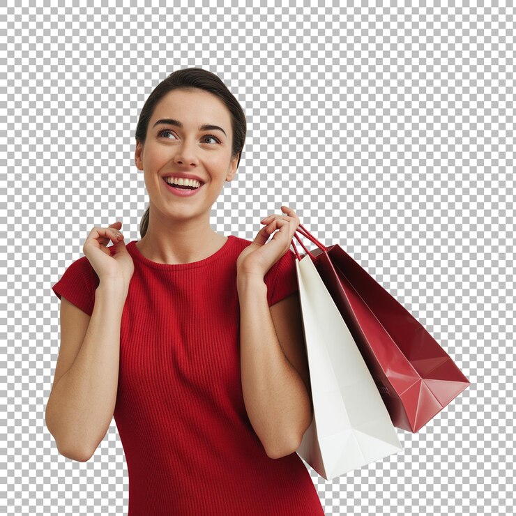 PSD mulher feliz a gostar de fazer compras.