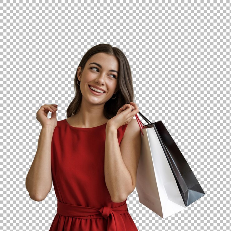 PSD mulher feliz a gostar de fazer compras.
