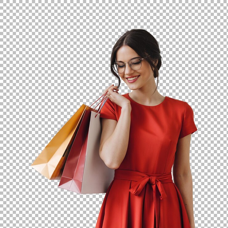 PSD mulher feliz a gostar de fazer compras.