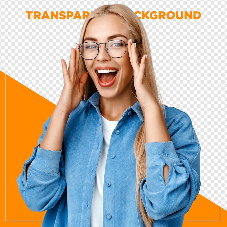 PSD mulher feliz com óculos em fundo transparente
