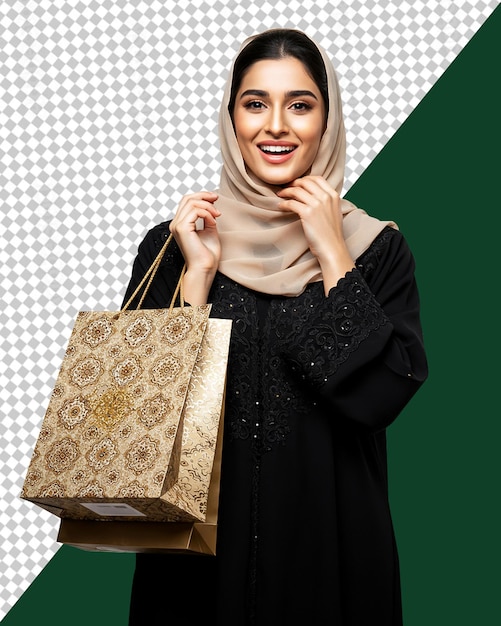 Mulher feliz com sacos de compras ramdan