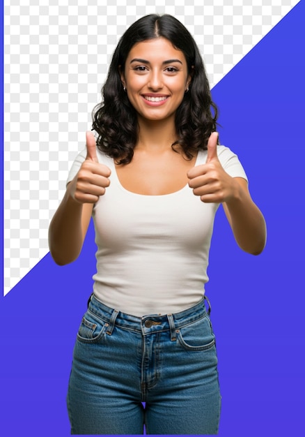 Mulher feliz fazendo sinal de positivo