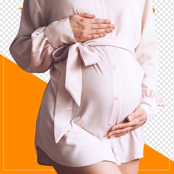 PSD mulher grávida de vestido rosa com fundo transparente